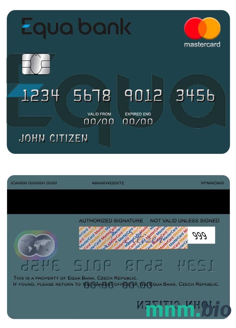 Czech Equa Bank przykład karty mastercard w formacie PSD